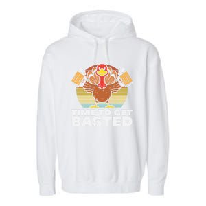 Retro Happy Thanksgiving Turkey Time To Get Basted Garment-Dyed Fleece Hoodie