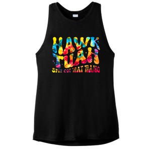 Retro Hippie Tie Dye Hawk Tuah Spit On That Thang Ladies PosiCharge Tri-Blend Wicking Tank