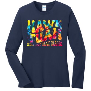 Retro Hippie Tie Dye Hawk Tuah Spit On That Thang Ladies Long Sleeve Shirt