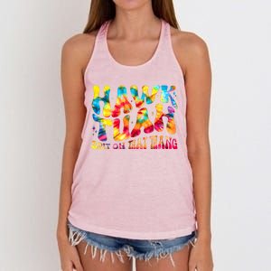 Retro Hippie Tie Dye Hawk Tuah Spit On That Thang Women's Knotted Racerback Tank