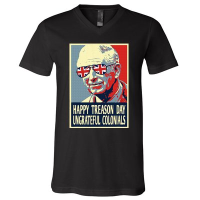 Retro Happy Treason Day 4th Of July British Colonials Flag V-Neck T-Shirt