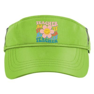 Retro Hippie Teacher Flower Smiley Emoji Adult Drive Performance Visor