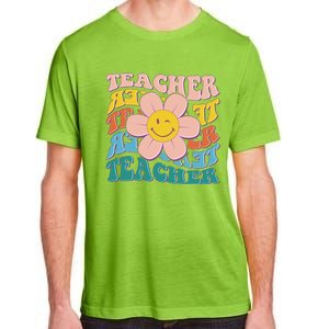 Retro Hippie Teacher Flower Smiley Emoji Adult ChromaSoft Performance T-Shirt