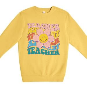 Retro Hippie Teacher Flower Smiley Emoji Premium Crewneck Sweatshirt