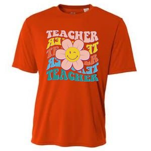 Retro Hippie Teacher Flower Smiley Emoji Cooling Performance Crew T-Shirt