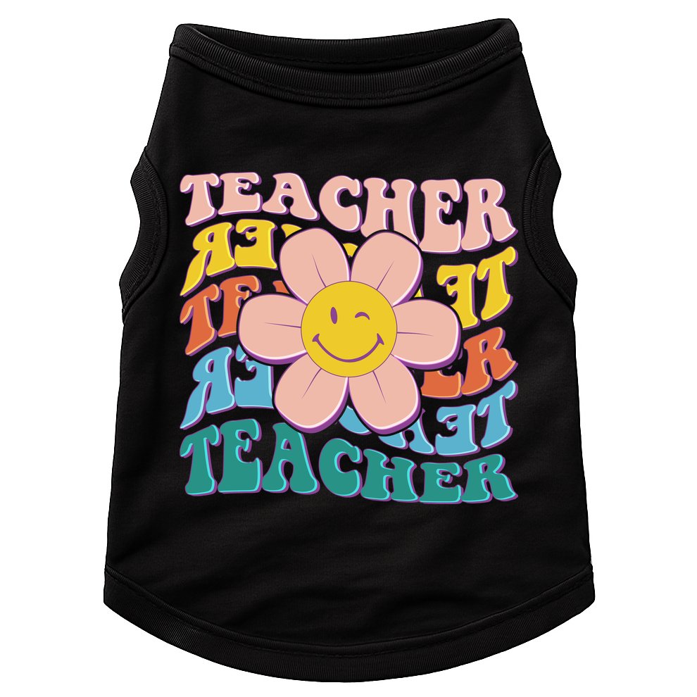 Retro Hippie Teacher Flower Smiley Emoji Doggie Tank