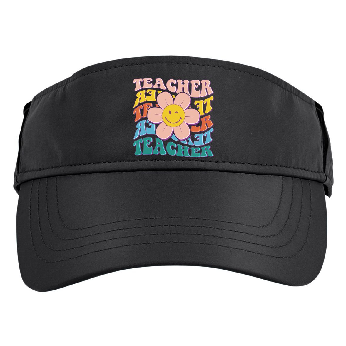 Retro Hippie Teacher Flower Smiley Emoji Adult Drive Performance Visor