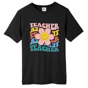 Retro Hippie Teacher Flower Smiley Emoji Tall Fusion ChromaSoft Performance T-Shirt