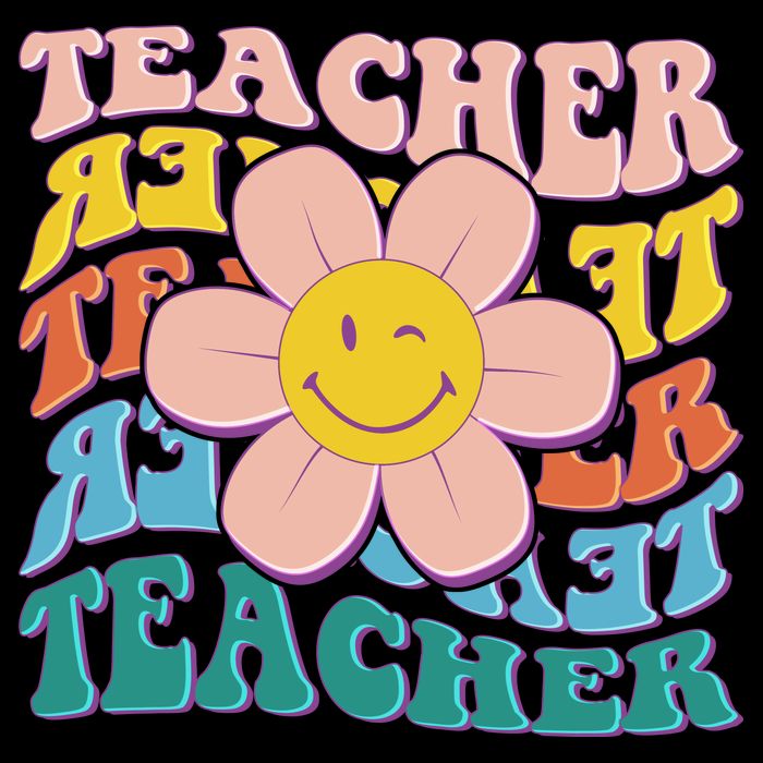 Retro Hippie Teacher Flower Smiley Emoji Drawstring Bag