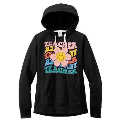Retro Hippie Teacher Flower Smiley Emoji Women's Fleece Hoodie