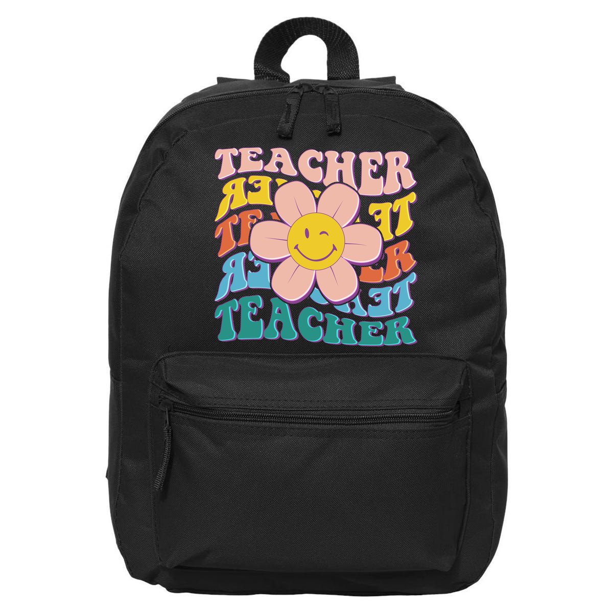 Retro Hippie Teacher Flower Smiley Emoji 16 in Basic Backpack