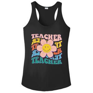 Retro Hippie Teacher Flower Smiley Emoji Ladies PosiCharge Competitor Racerback Tank