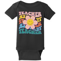 Retro Hippie Teacher Flower Smiley Emoji Baby Bodysuit