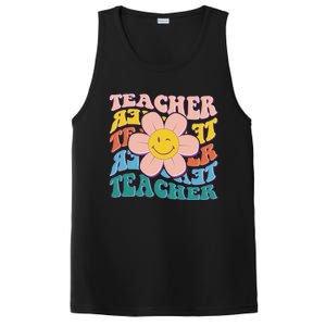 Retro Hippie Teacher Flower Smiley Emoji PosiCharge Competitor Tank