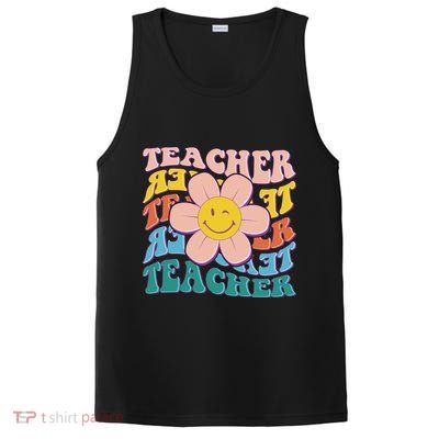 Retro Hippie Teacher Flower Smiley Emoji PosiCharge Competitor Tank