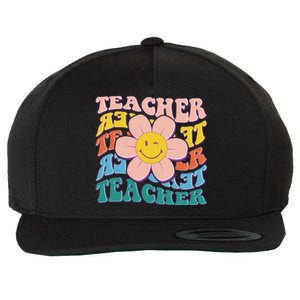 Retro Hippie Teacher Flower Smiley Emoji Wool Snapback Cap