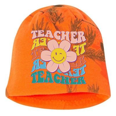 Retro Hippie Teacher Flower Smiley Emoji Kati - Camo Knit Beanie