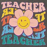 Retro Hippie Teacher Flower Smiley Emoji Cotton Canvas Backpack