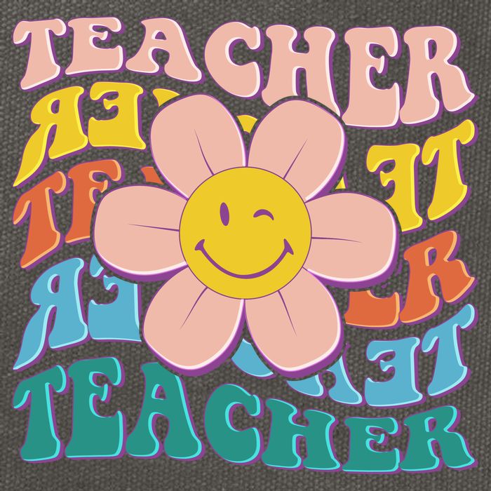 Retro Hippie Teacher Flower Smiley Emoji Cotton Canvas Backpack