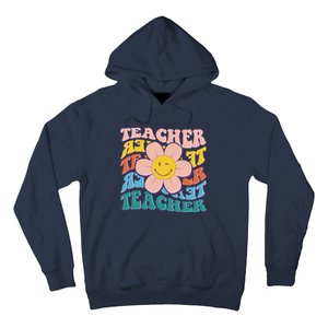 Retro Hippie Teacher Flower Smiley Emoji Hoodie