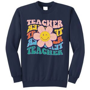 Retro Hippie Teacher Flower Smiley Emoji Sweatshirt