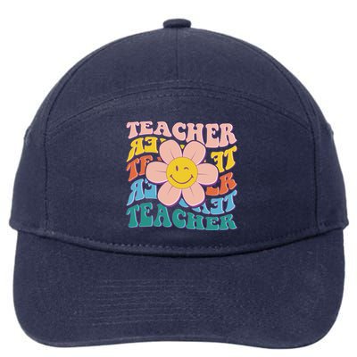 Retro Hippie Teacher Flower Smiley Emoji 7-Panel Snapback Hat