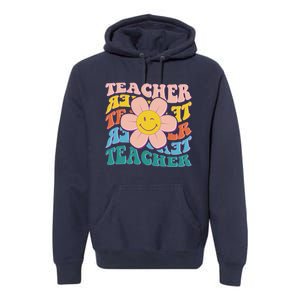 Retro Hippie Teacher Flower Smiley Emoji Premium Hoodie