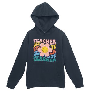 Retro Hippie Teacher Flower Smiley Emoji Urban Pullover Hoodie