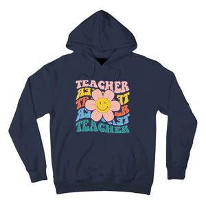 Retro Hippie Teacher Flower Smiley Emoji Tall Hoodie