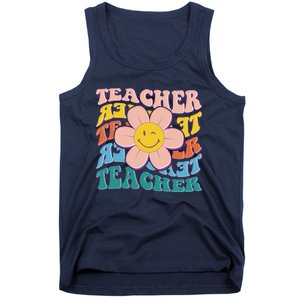 Retro Hippie Teacher Flower Smiley Emoji Tank Top