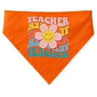 Retro Hippie Teacher Flower Smiley Emoji USA-Made Doggie Bandana