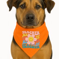Retro Hippie Teacher Flower Smiley Emoji USA-Made Doggie Bandana