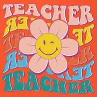 Retro Hippie Teacher Flower Smiley Emoji USA-Made Doggie Bandana