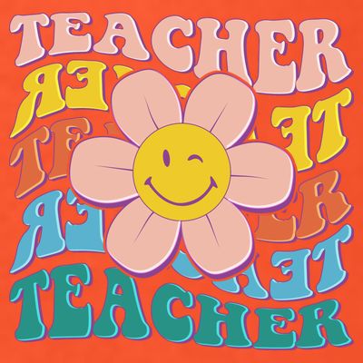 Retro Hippie Teacher Flower Smiley Emoji T-Shirt