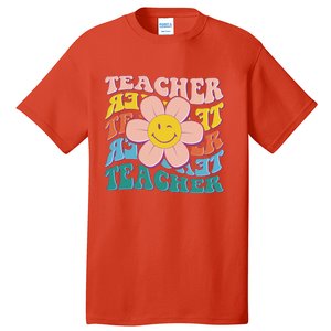 Retro Hippie Teacher Flower Smiley Emoji Tall T-Shirt