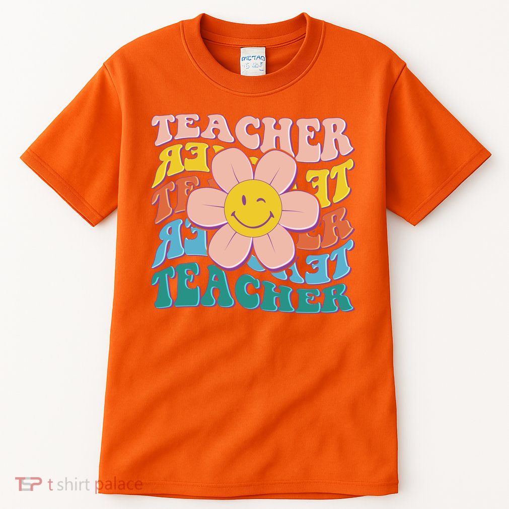 Retro Hippie Teacher Flower Smiley Emoji Tall T-Shirt