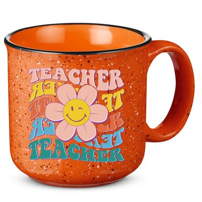 Retro Hippie Teacher Flower Smiley Emoji 15oz Campfire Ceramic Mug
