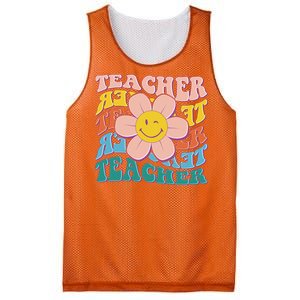 Retro Hippie Teacher Flower Smiley Emoji Mesh Reversible Basketball Jersey Tank