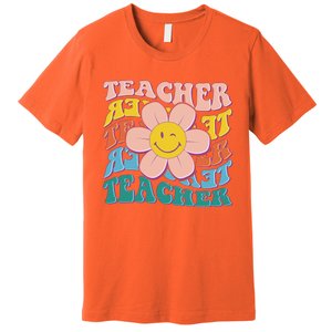 Retro Hippie Teacher Flower Smiley Emoji Premium T-Shirt