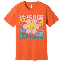 Retro Hippie Teacher Flower Smiley Emoji Premium T-Shirt