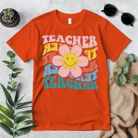 Retro Hippie Teacher Flower Smiley Emoji Premium T-Shirt