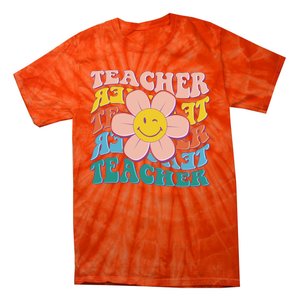 Retro Hippie Teacher Flower Smiley Emoji Tie-Dye T-Shirt