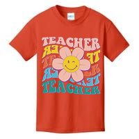 Retro Hippie Teacher Flower Smiley Emoji Kids T-Shirt