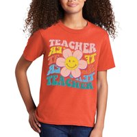 Retro Hippie Teacher Flower Smiley Emoji Kids T-Shirt