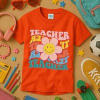 Retro Hippie Teacher Flower Smiley Emoji Kids T-Shirt