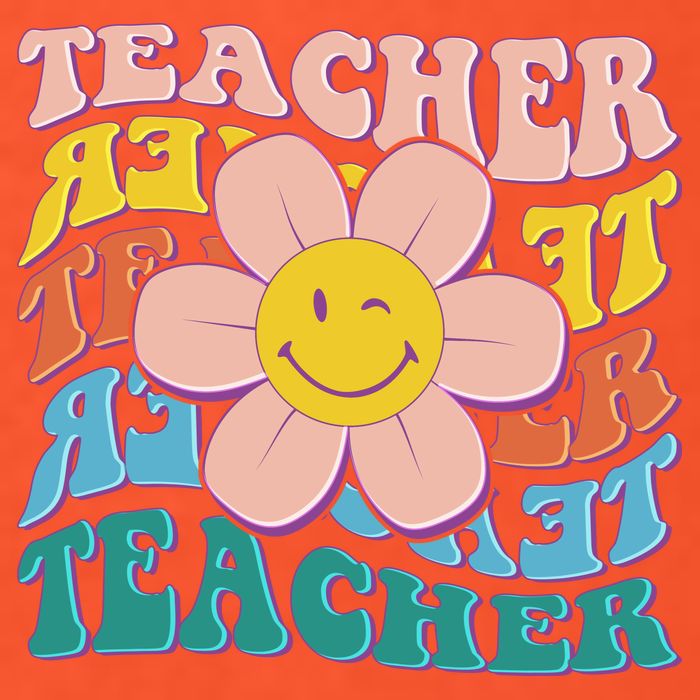 Retro Hippie Teacher Flower Smiley Emoji Kids T-Shirt