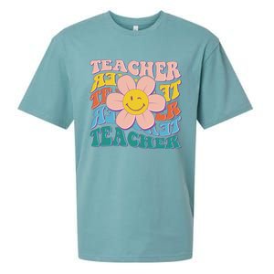 Retro Hippie Teacher Flower Smiley Emoji Sueded Cloud Jersey T-Shirt