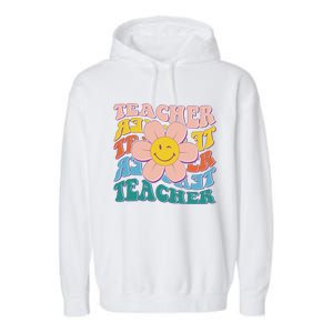 Retro Hippie Teacher Flower Smiley Emoji Garment-Dyed Fleece Hoodie