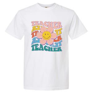 Retro Hippie Teacher Flower Smiley Emoji Garment-Dyed Heavyweight T-Shirt