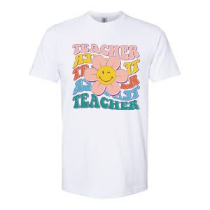 Retro Hippie Teacher Flower Smiley Emoji Softstyle CVC T-Shirt